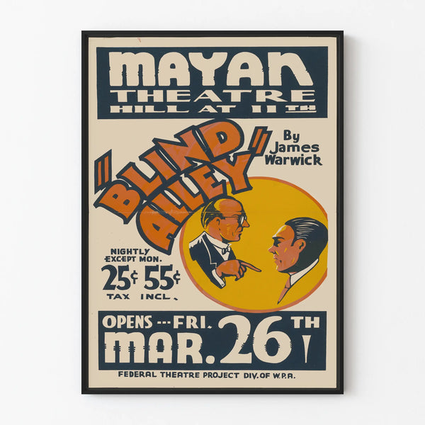 Retro poster for the theater Blind Alley Mayan Theatre
