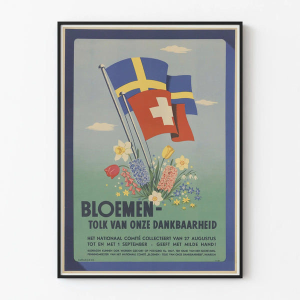 Vintage flowers and flags poster for wall decoration