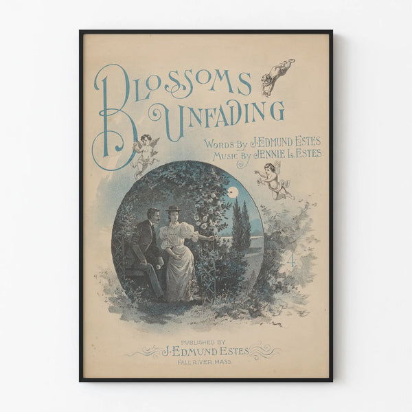 Vintage poster Blossoms Unfading with romantic illustration