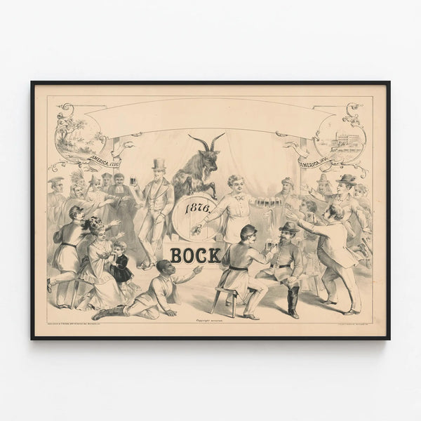 Vintage Bock Poster 1876 - Retro Wall Decoration — framed artwork on a wall