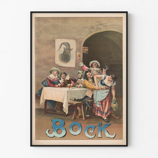 Vintage poster Bock convivial scene in tavern