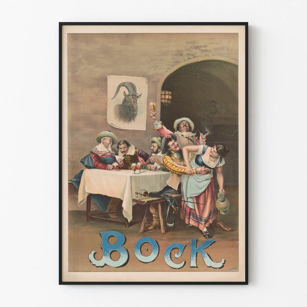 Vintage poster Bock convivial scene in tavern