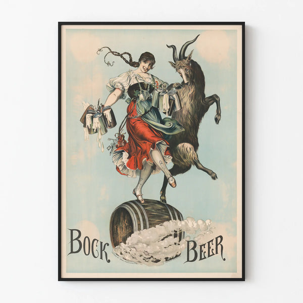 Vintage Bock Beer poster with dancer and goat