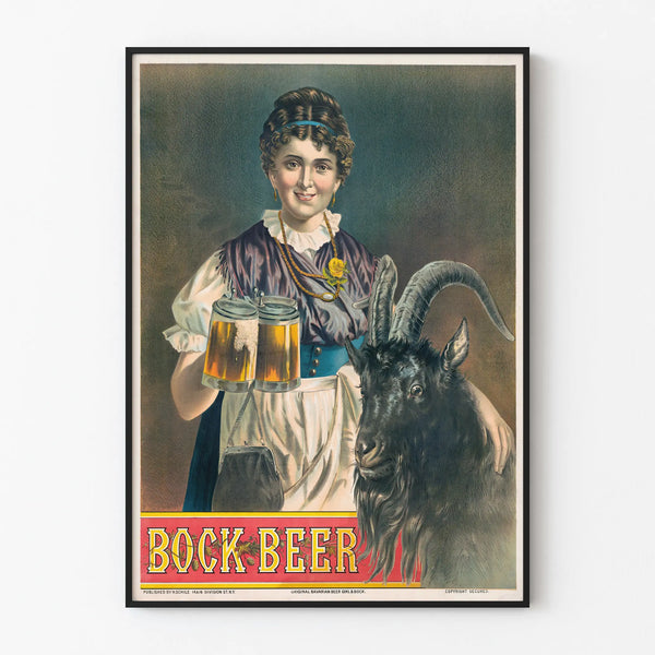 Vintage Bock Beer Poster with Bavarian Woman and Goat