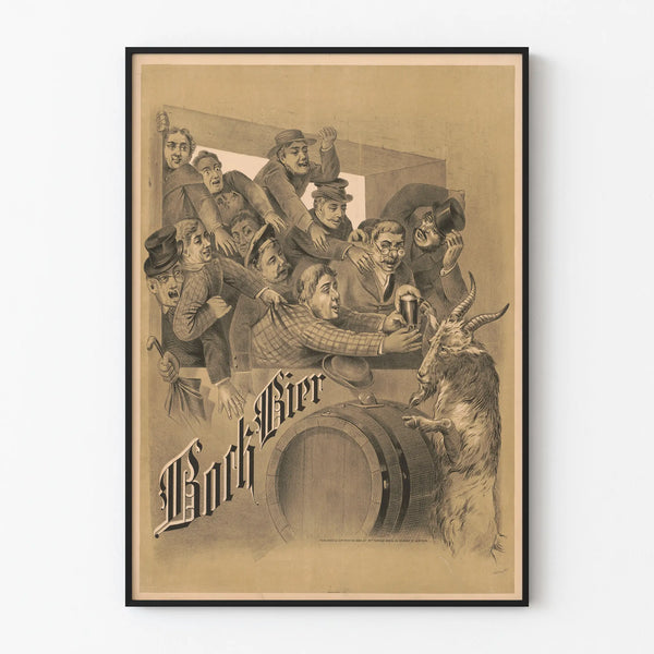 Vintage Bock Beer decorative poster with lively scene and goat