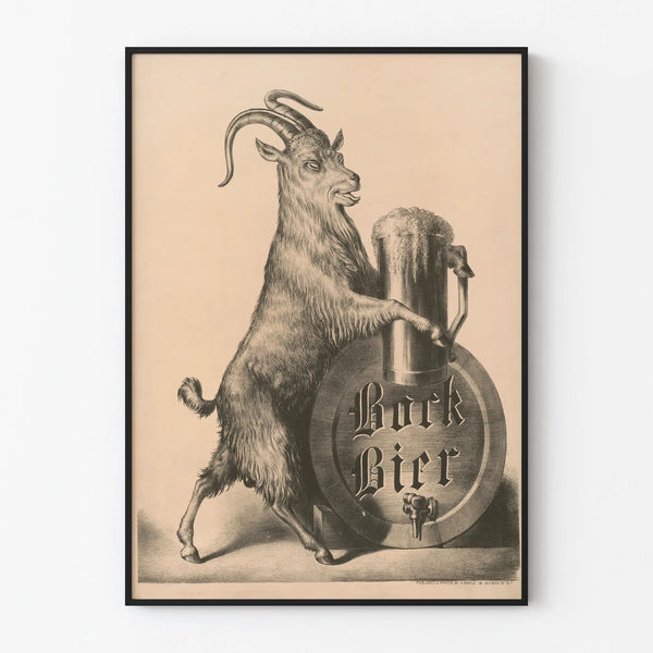 Vintage decorative poster Bock Beer with goat and beer mug