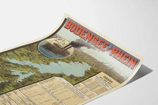 Vintage Poster of Lake Constance and the Rhine - Crossing Map in 1887