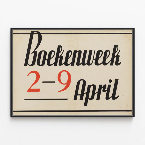 Vintage Boekenweek Poster 2-9 April - Typographic Wall Decoration — framed artwork on a wall