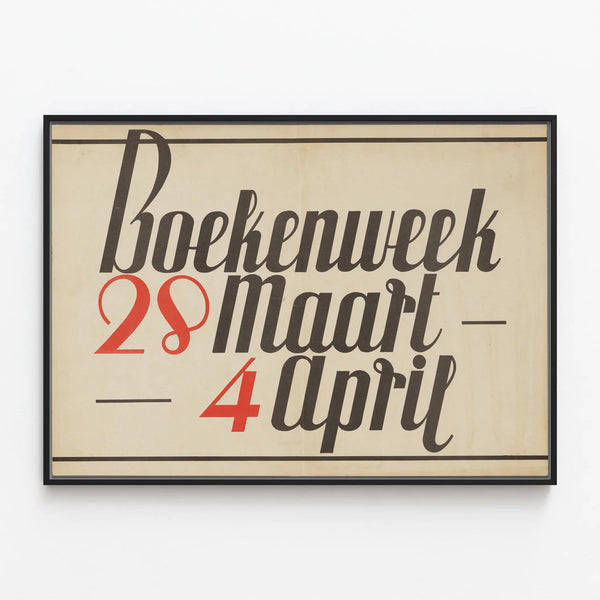 Vintage Boekenweek Poster from March 28 to April 4 – Typographic Wall Decoration — framed artwork on a wall
