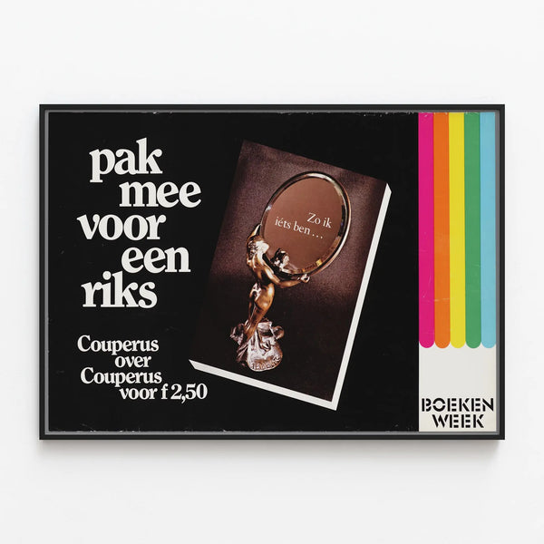 Vintage Poster Boekenweek Pak Mee Voor Een Riks — framed artwork on a wall