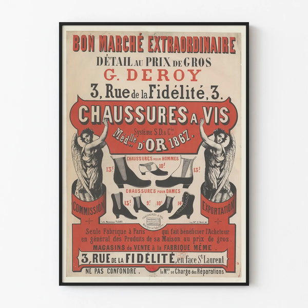 Vintage poster Bon Marché Extraordinary Shoes with Vis G. Deroy