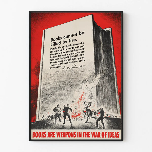 Vintage decorative poster 'Books Are Weapons' on the power of books