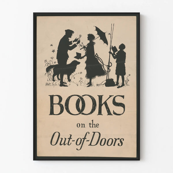 Vintage poster Books on the Out-of-Doors in black silhouette