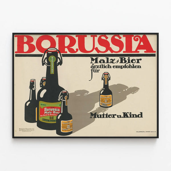 Vintage Poster BORUSSIA Malz-Bier – Retro Wall Decoration German Beer — framed artwork on a wall