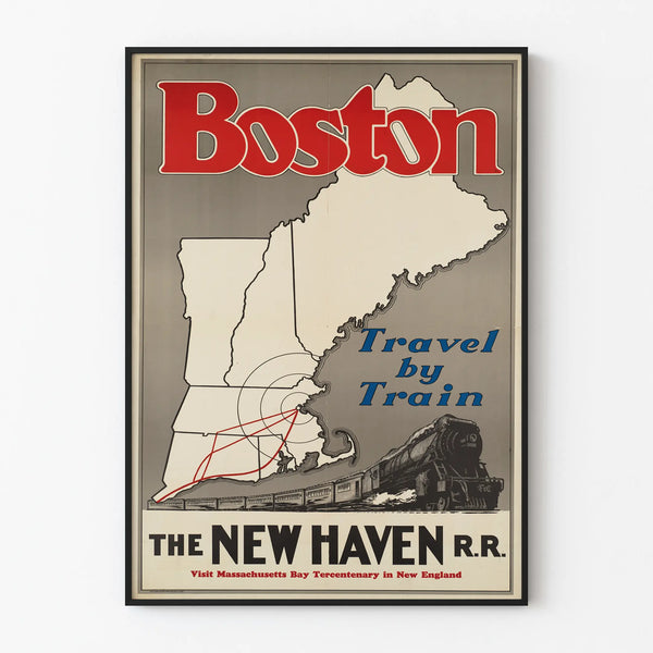 Vintage Boston Travel by Train Poster - Wall Decoration for Travel