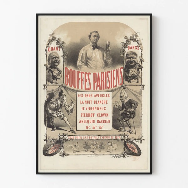 Vintage poster Bouffes Parisiens wall decoration theater
