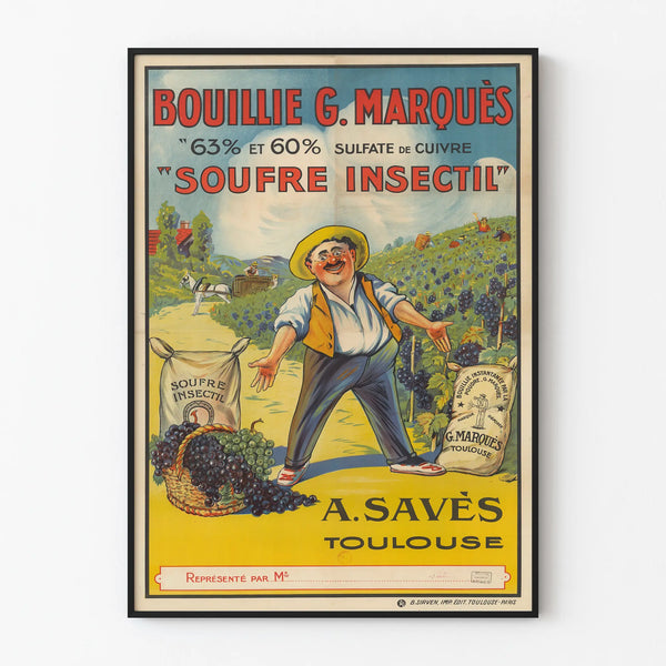 Vintage poster Bouillie G. Marqués Sulfur Insectil - Retro wall decoration for viticulture
