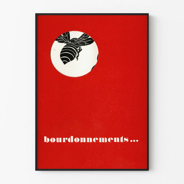 Vintage Red Poster with Silhouette Bee - Buzzing