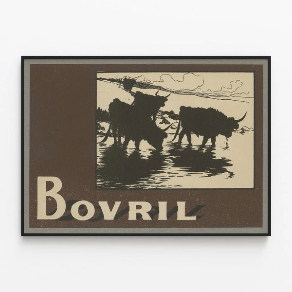 Vintage Bovril Poster in Black and Beige for Wall Decoration — framed artwork on a wall