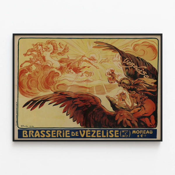 Vintage poster of Vézelise Brewery Moreau & Cie — framed artwork on a wall