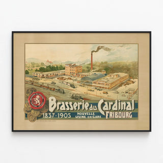 Vintage Poster of the Cardinal Brewery in Fribourg 1837-1905 — framed artwork on a wall