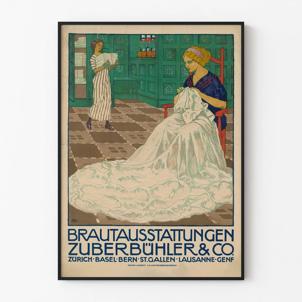 Vintage poster of Brautausstattungen Zuberbühler & Co for wedding decoration