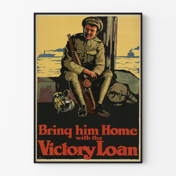 Vintage wall decoration poster Soldier and Victory Loan