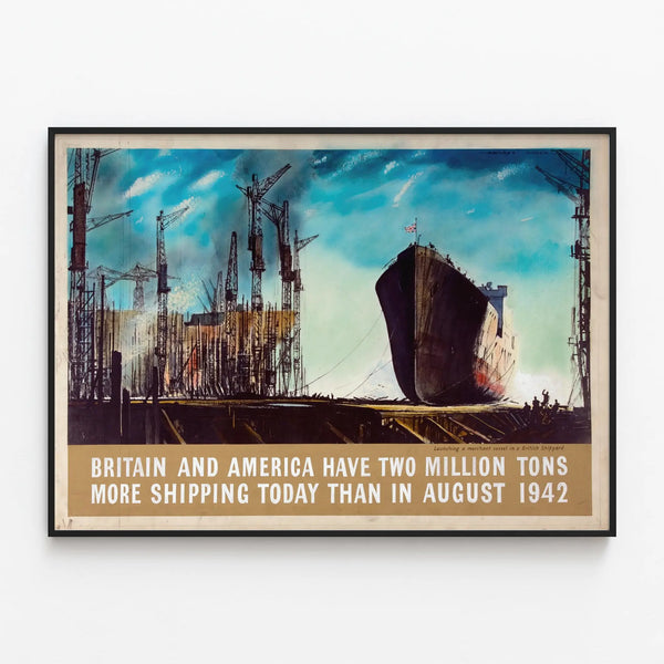 Vintage Poster United Kingdom and United States Shipping 1942 — framed artwork on a wall