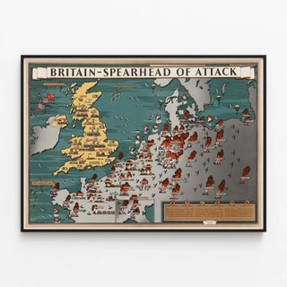 Vintage Poster of the British Map « Britain Spearhead of Attack » — framed artwork on a wall