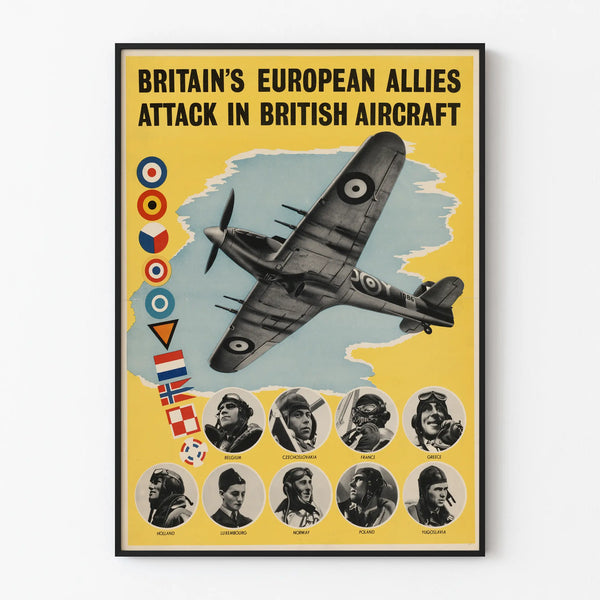 Vintage European Allied Aviation Poster - Aeronautical Wall Decoration