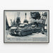 Vintage industrial poster: British factories and Matilda tanks being loaded — framed artwork on a wall