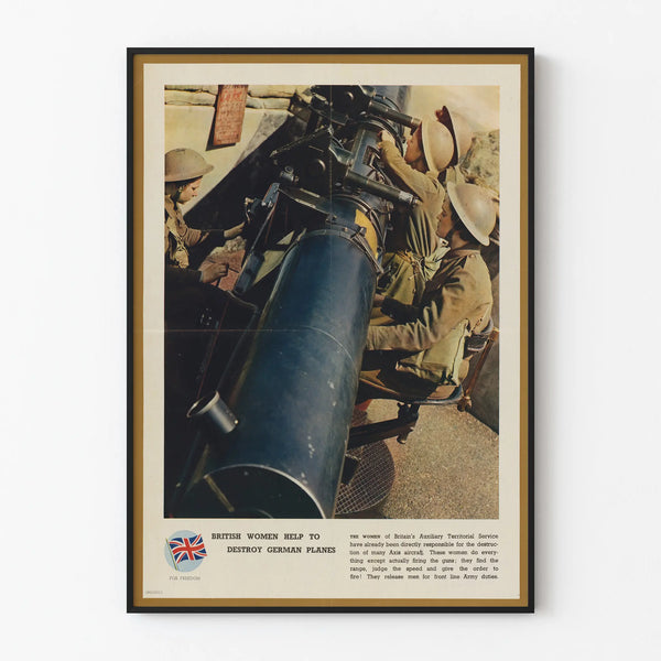 Vintage poster of British women engaged in air defense
