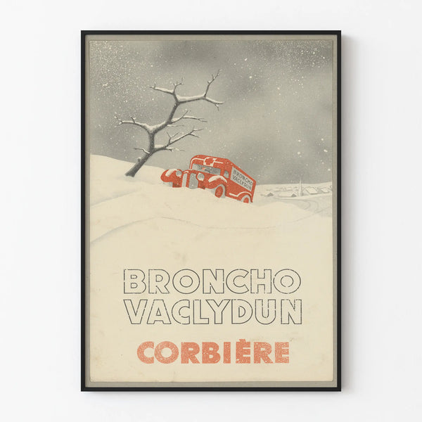 Vintage poster Broncho Vaclydun Corbière snow and red ambulance