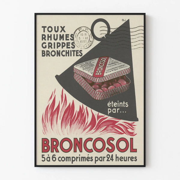Vintage Broncosol advertising poster - Retro medical wall decoration