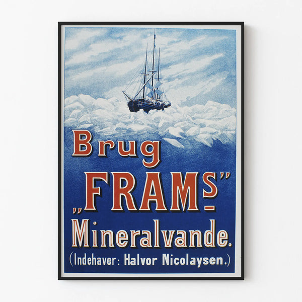 Vintage Brug Fram's Mineral Water Poster Blue Wall Decoration