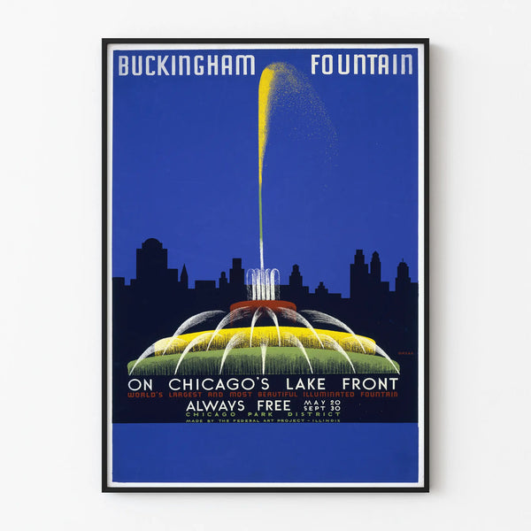 Vintage poster of Buckingham Fountain in Chicago
