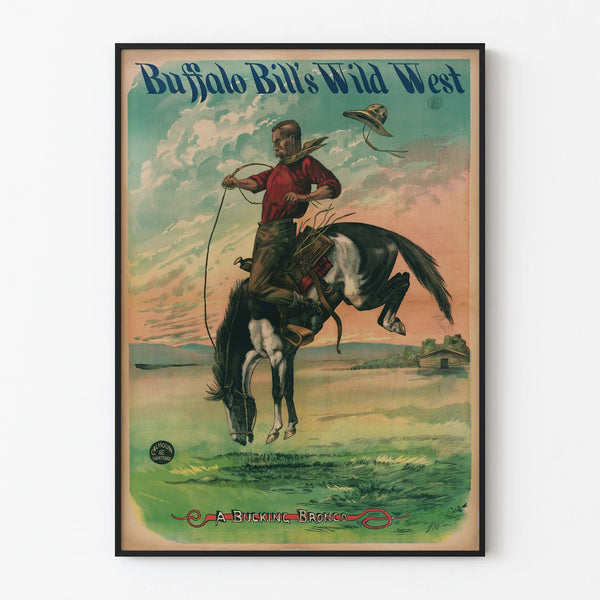 Decorative poster of Buffalo Bill's Wild West - Cavalryman and wild horse
