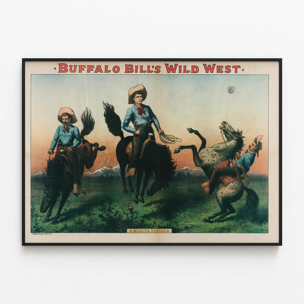 Vintage Buffalo Bill's Wild West Poster - Wild Mustang — framed artwork on a wall