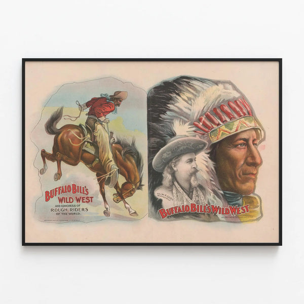 Vintage Buffalo Bill's Wild West Poster for Wall Decoration — framed artwork on a wall
