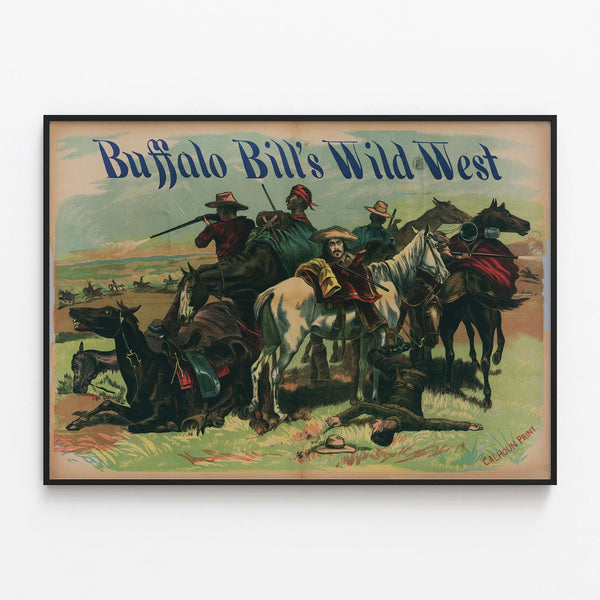 Vintage Buffalo Bill's Wild West Poster for Western Wall Decoration — framed artwork on a wall
