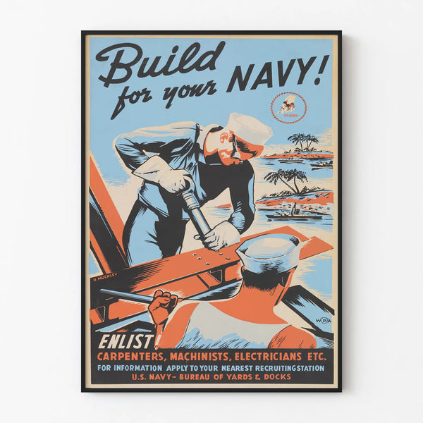 Vintage Poster Build for Your Navy – Marine Wall Decoration