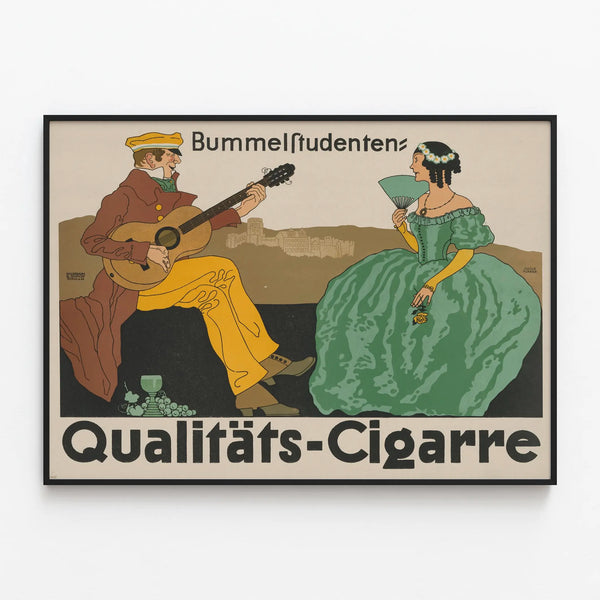 Vintage poster Bummelstudenten quality cigar for wall decoration — framed artwork on a wall