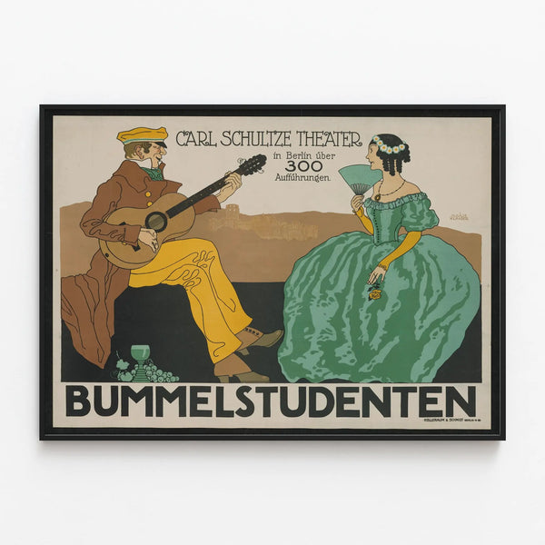 Vintage poster Bummelstudenten - Vintage German theater wall decoration — framed artwork on a wall