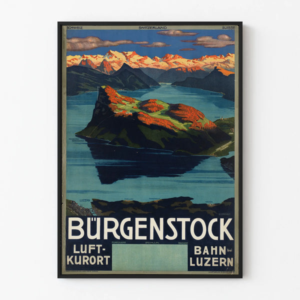 Vintage Burgenstock Switzerland Poster for Wall Decoration