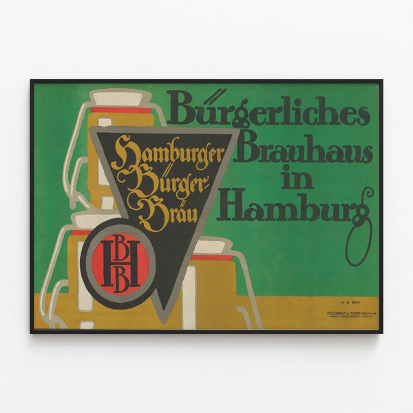 Vintage Poster Burgerliches Brauhaus Hamburg - Retro Wall Decoration — framed artwork on a wall