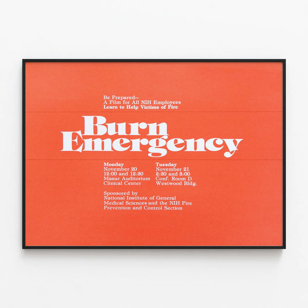 Burn Emergency Poster for Fire Awareness — framed artwork on a wall
