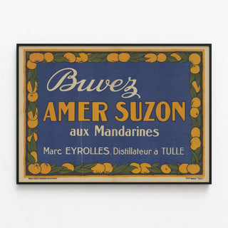 Vintage Poster Drink Bitter Suzon with Mandarins — framed artwork on a wall