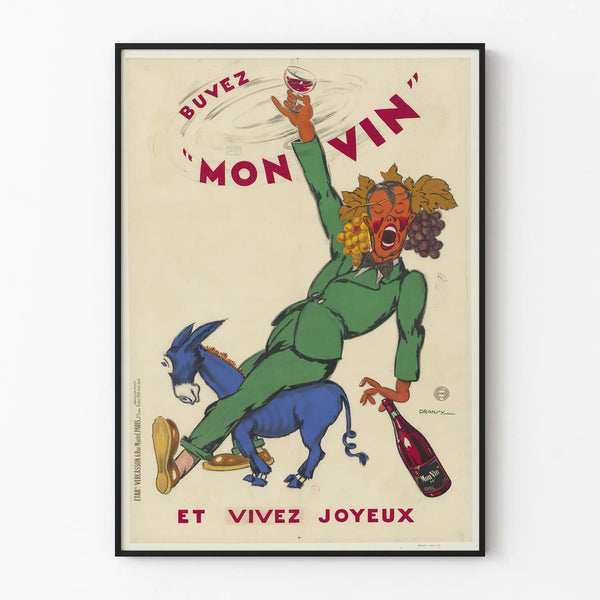Vintage poster Drink My Wine and Live Joyfully wall decor