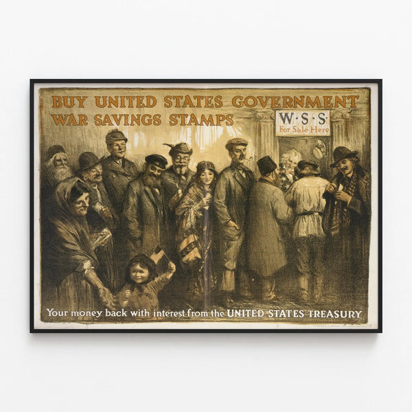 Vintage American War Savings Stamps poster wall decoration — framed artwork on a wall