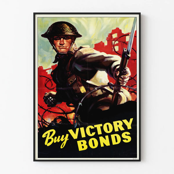 Vintage poster calling for the purchase of Victory Bonds with Canadian soldier